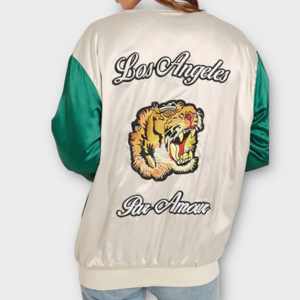 Hayden Green and Cream Bomber Jacket - Picture 2 of 14